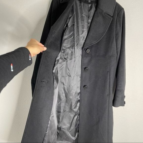 Jones New York Woman's Black Notch Collar Wool Coat Single Breasted Long Size 8 - Picture 3 of 7